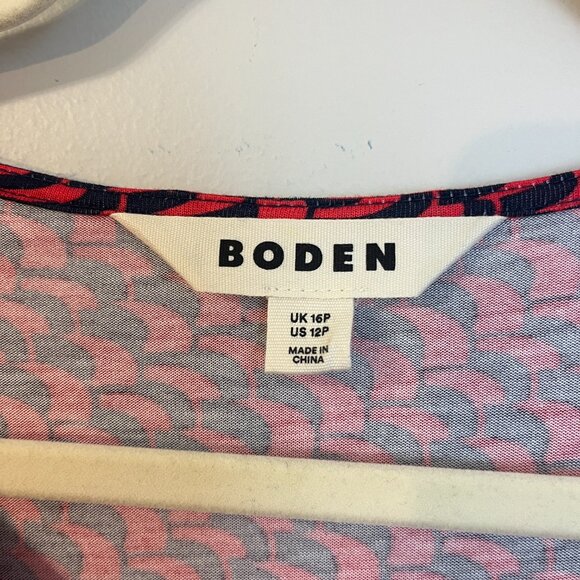 BODEN Thea Long Sleeve Pink Geometric Midi Dress 12P - Picture 4 of 7